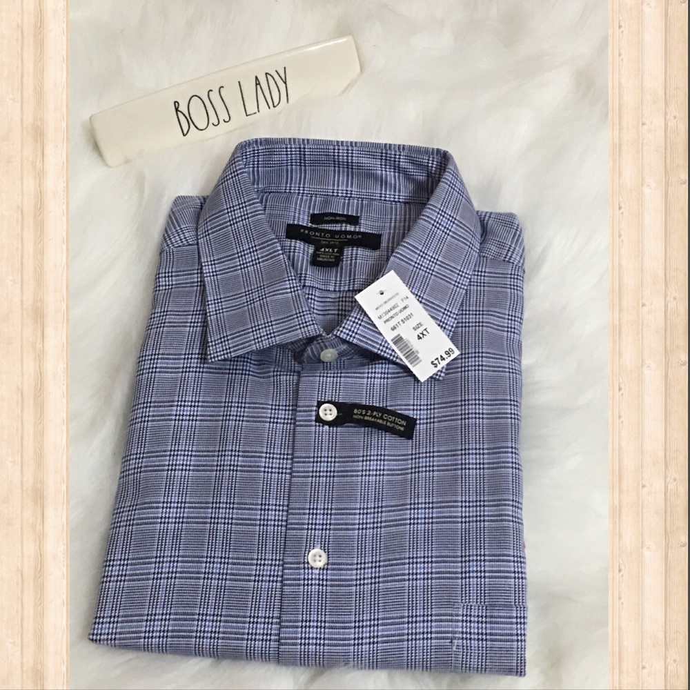 Pronto Uomo Blue Print Men’s Dress Shirt NWT